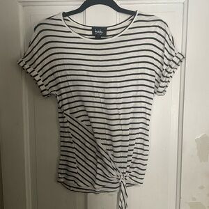 by & by Black and White Striped Tie-Front Tee